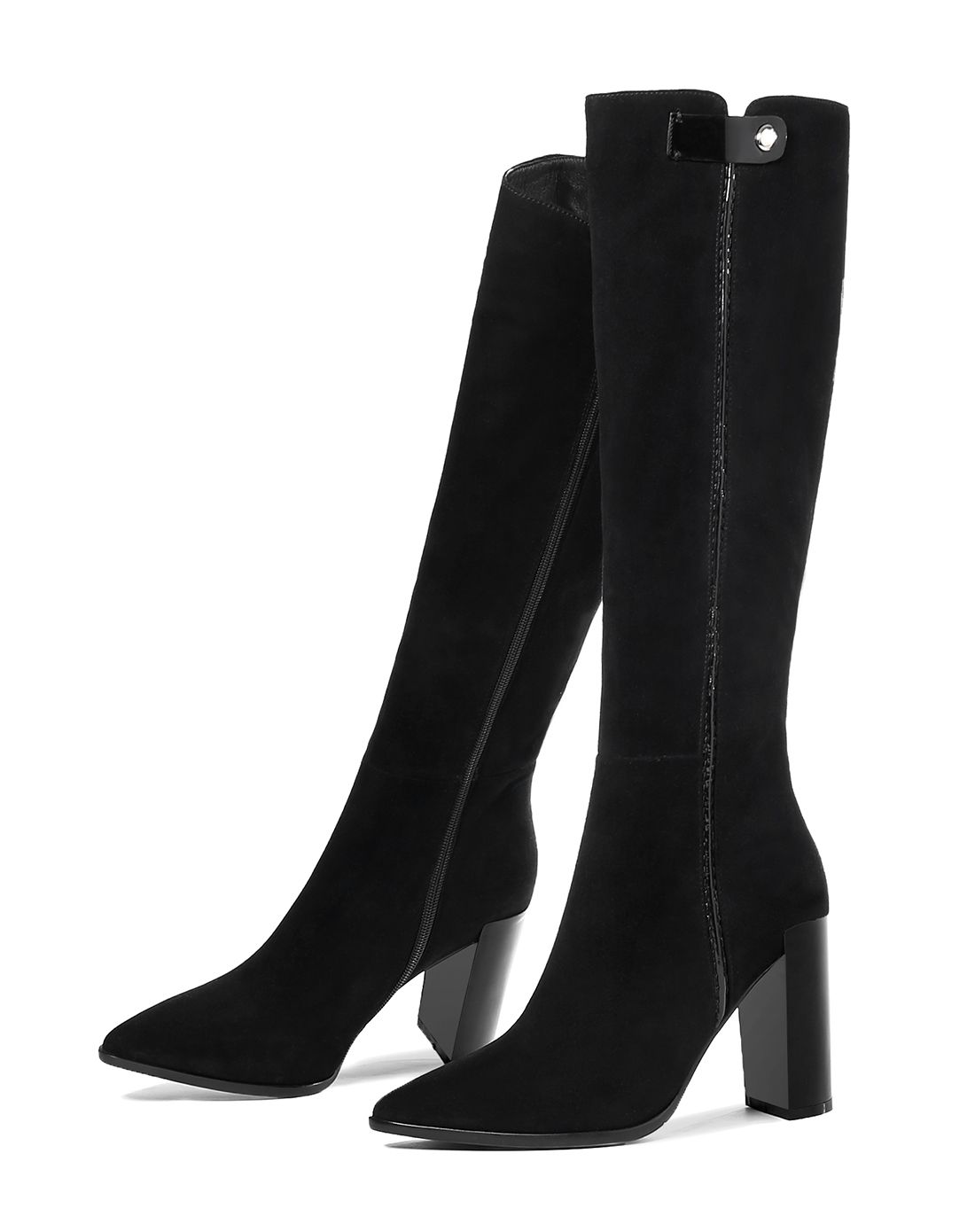 2017年秋冬新款黑色羊反绒里高跟长靴子