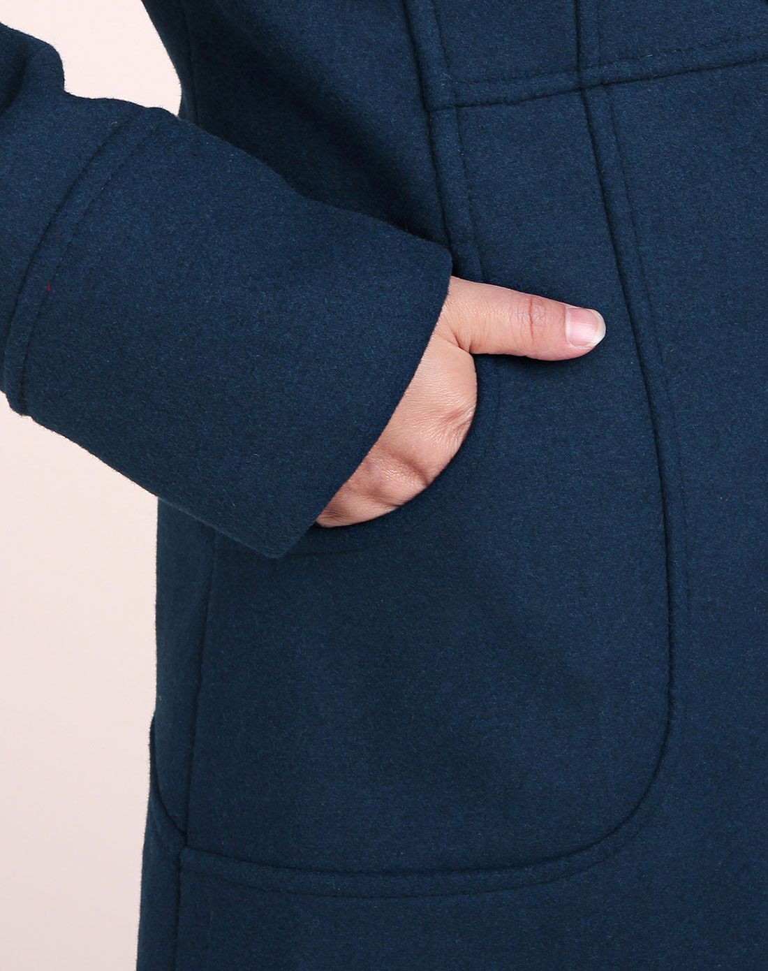 女款哈青色简约气质毛领毛呢外套