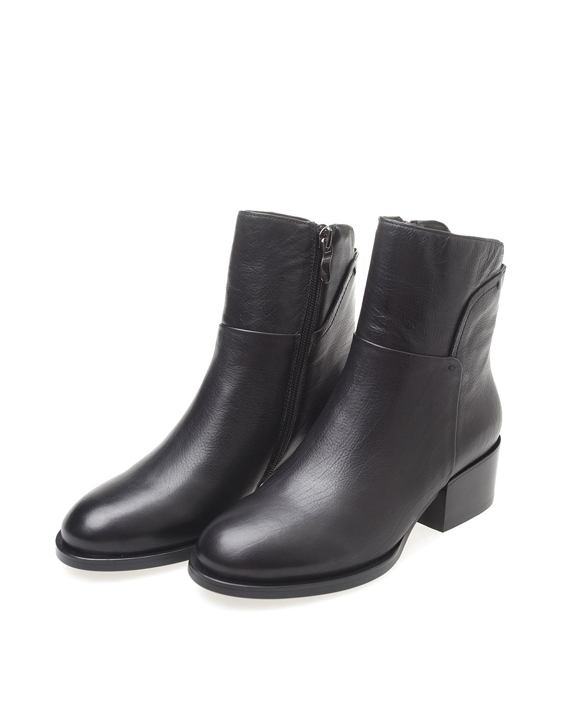 包专场16年新款黑色简约舒适胎牛皮中跟短靴ftve30lx952-6011_唯品会