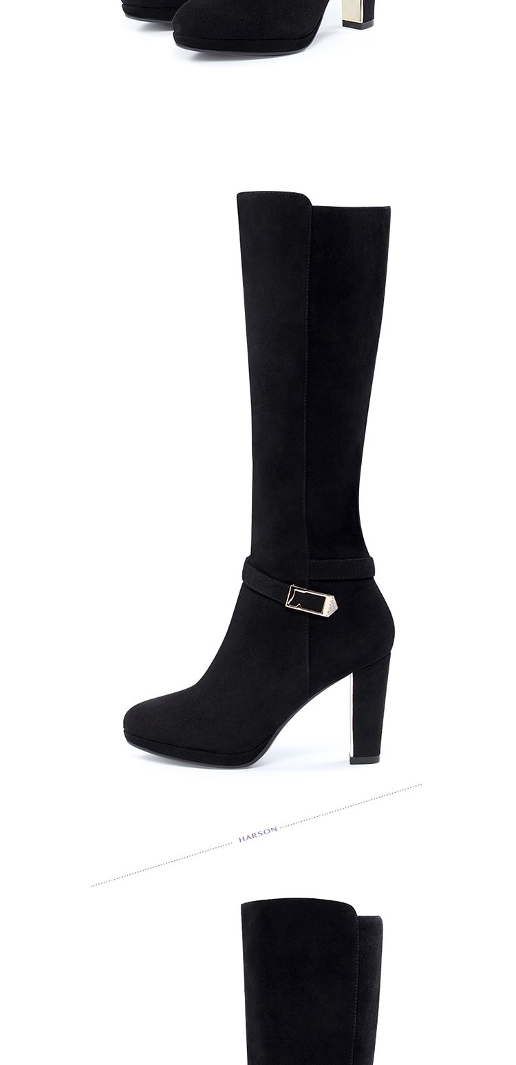 女款羊反绒面革高筒靴