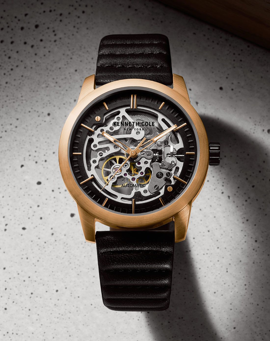 kenneth cole机械男表 黑色皮带表男 时尚男士镂空自动机械手表