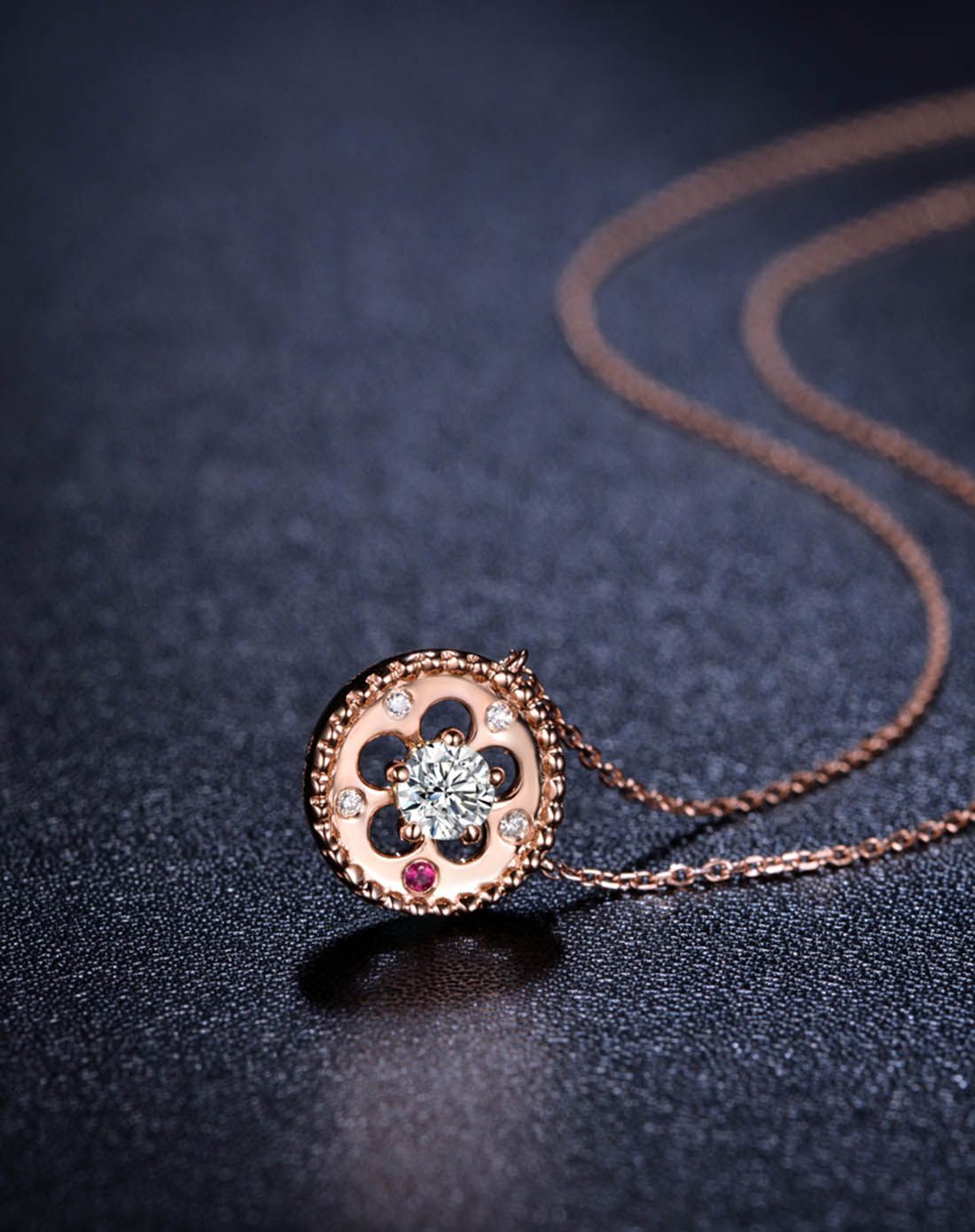 佐卡伊 摩天轮玫瑰18k金钻石项链101切面