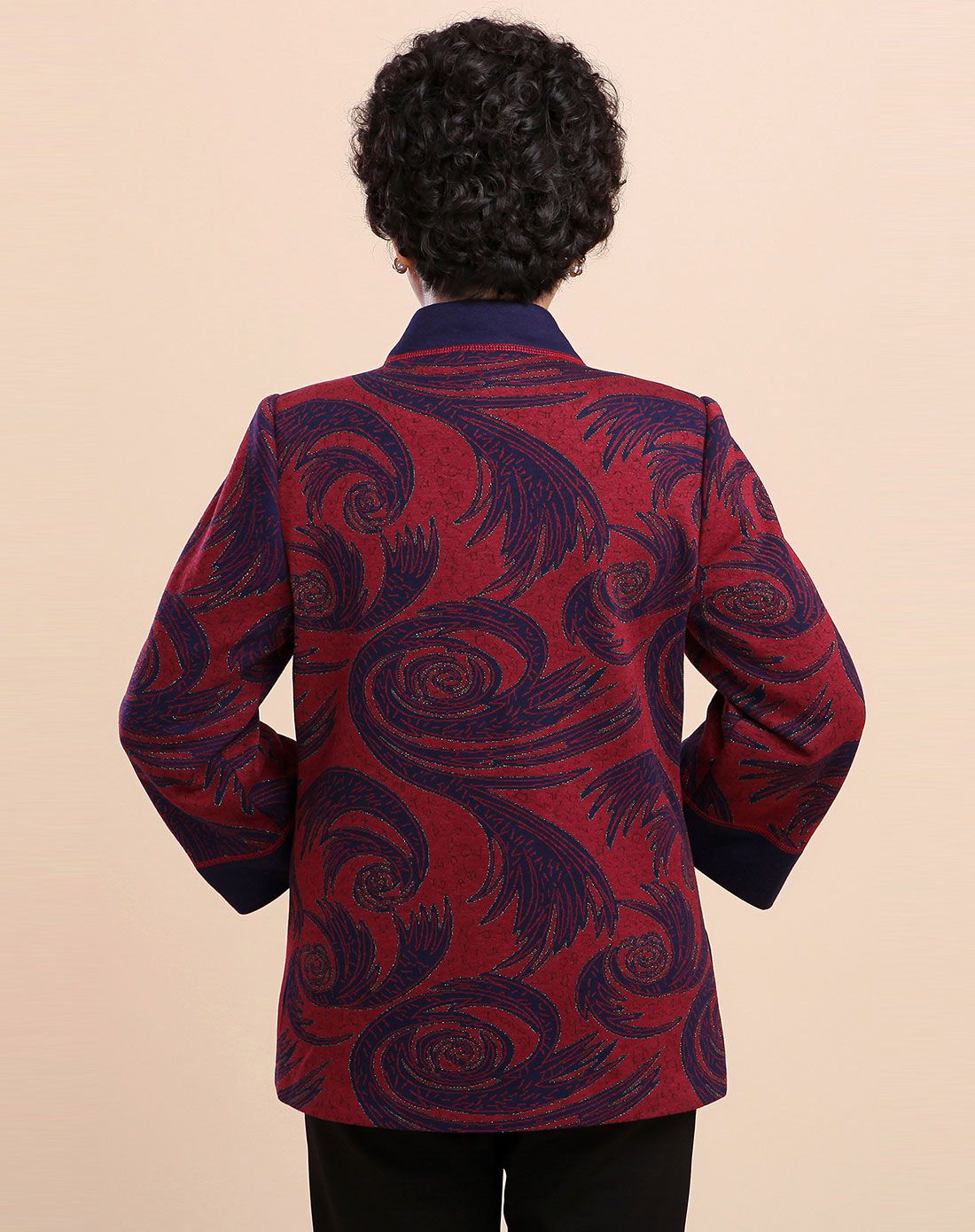 女款青红色立领气质典雅外套