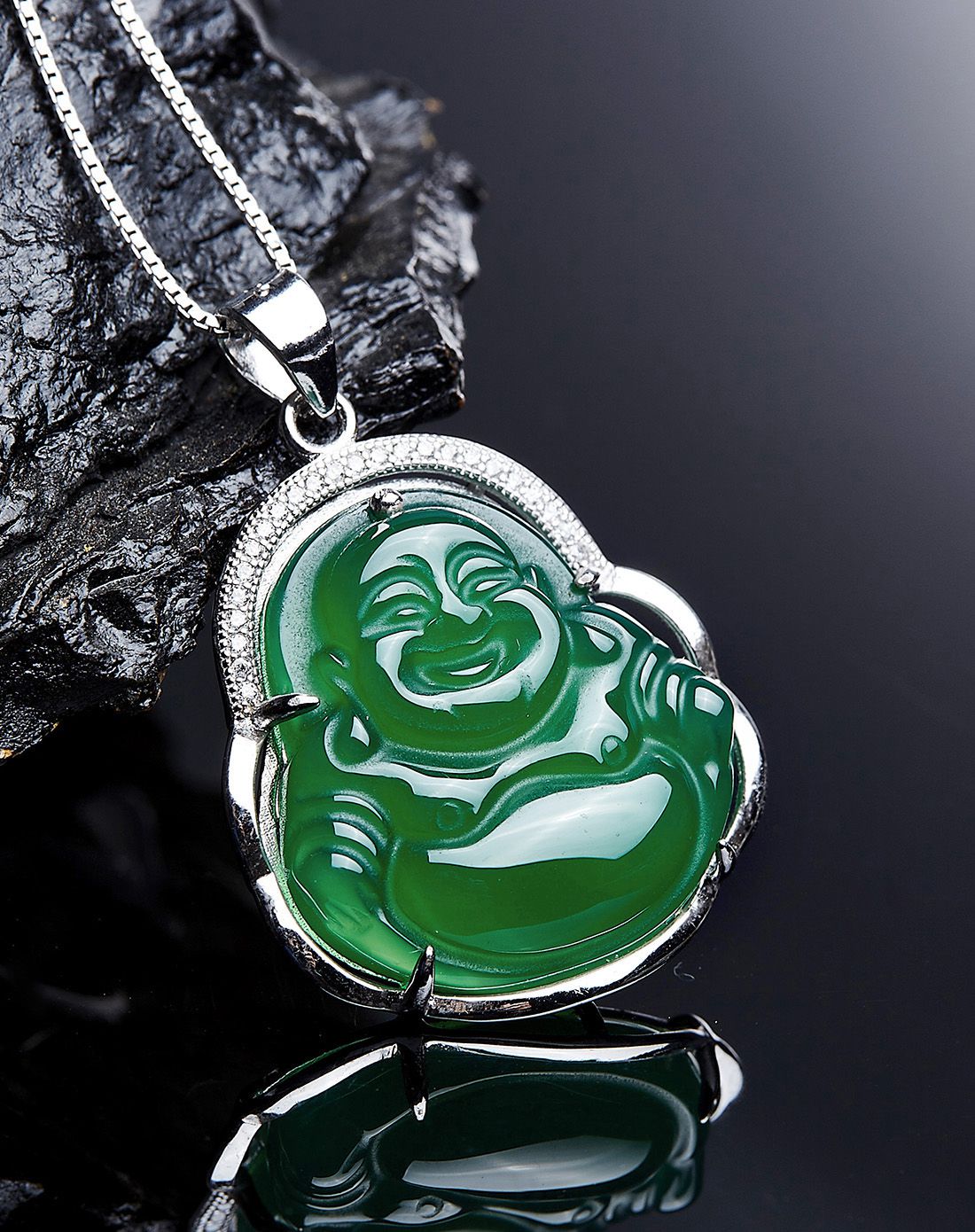 uve s925银镶绿玉髓佛公吊坠
