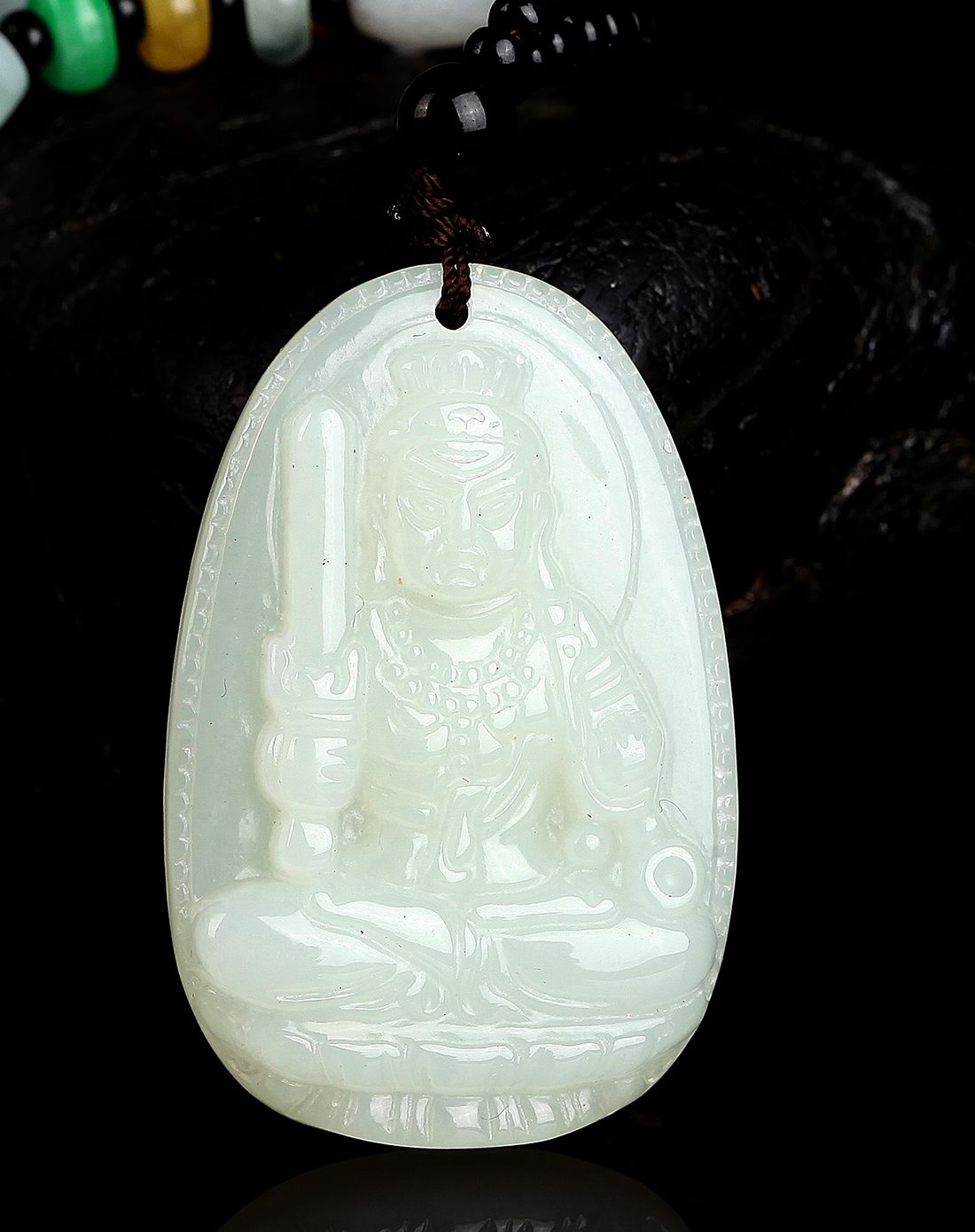 uve 天然和田白玉不动明王菩萨挂件