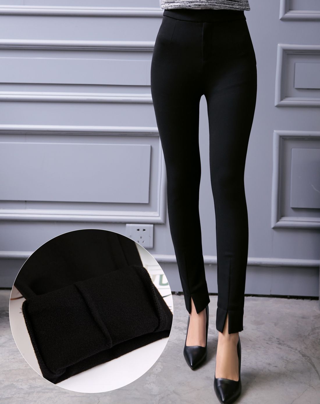 黑色 韩版角口开叉裤子