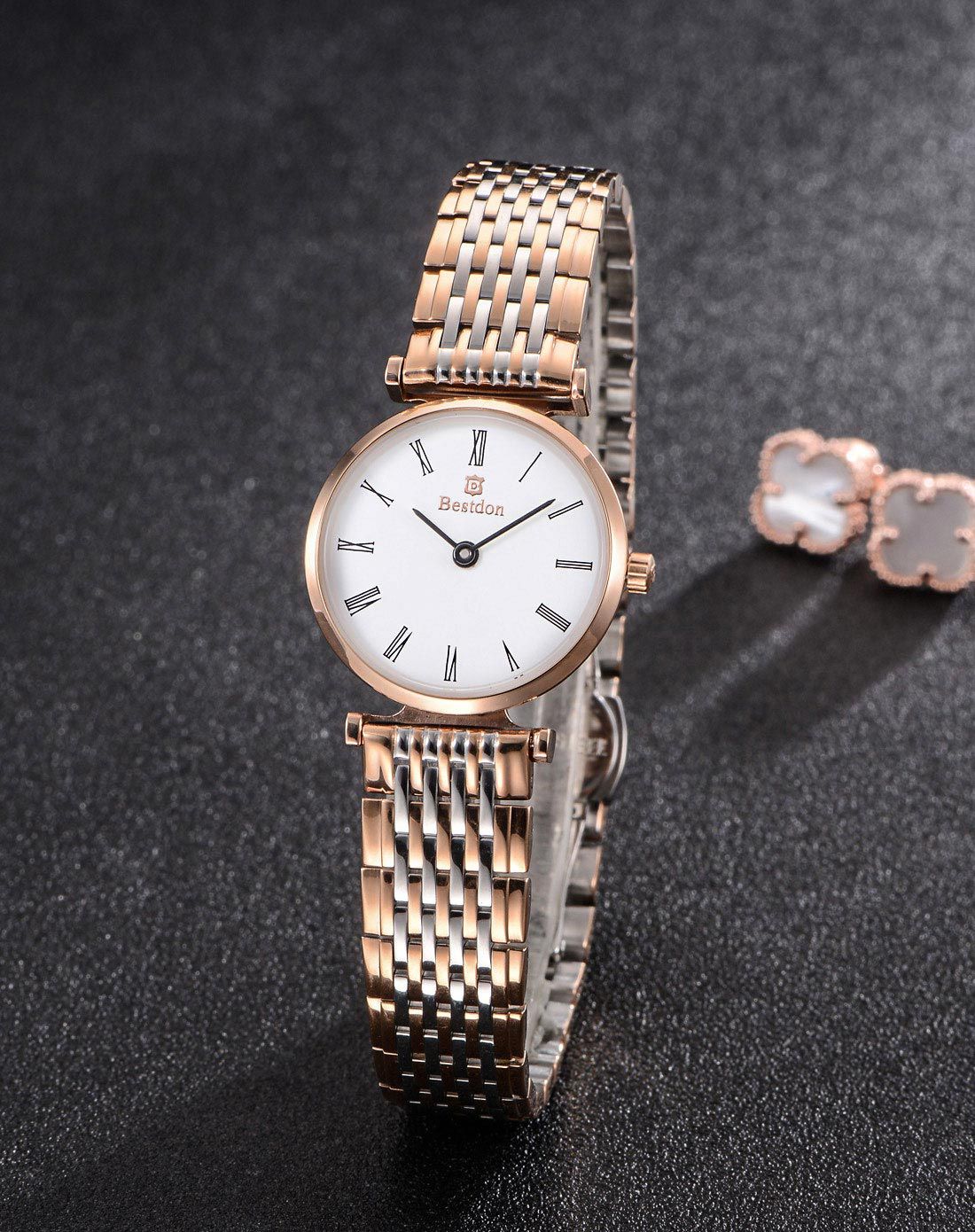 bestdon手表专场 bestdon 【恒臻商务系列】间玫钢带简约石英女表