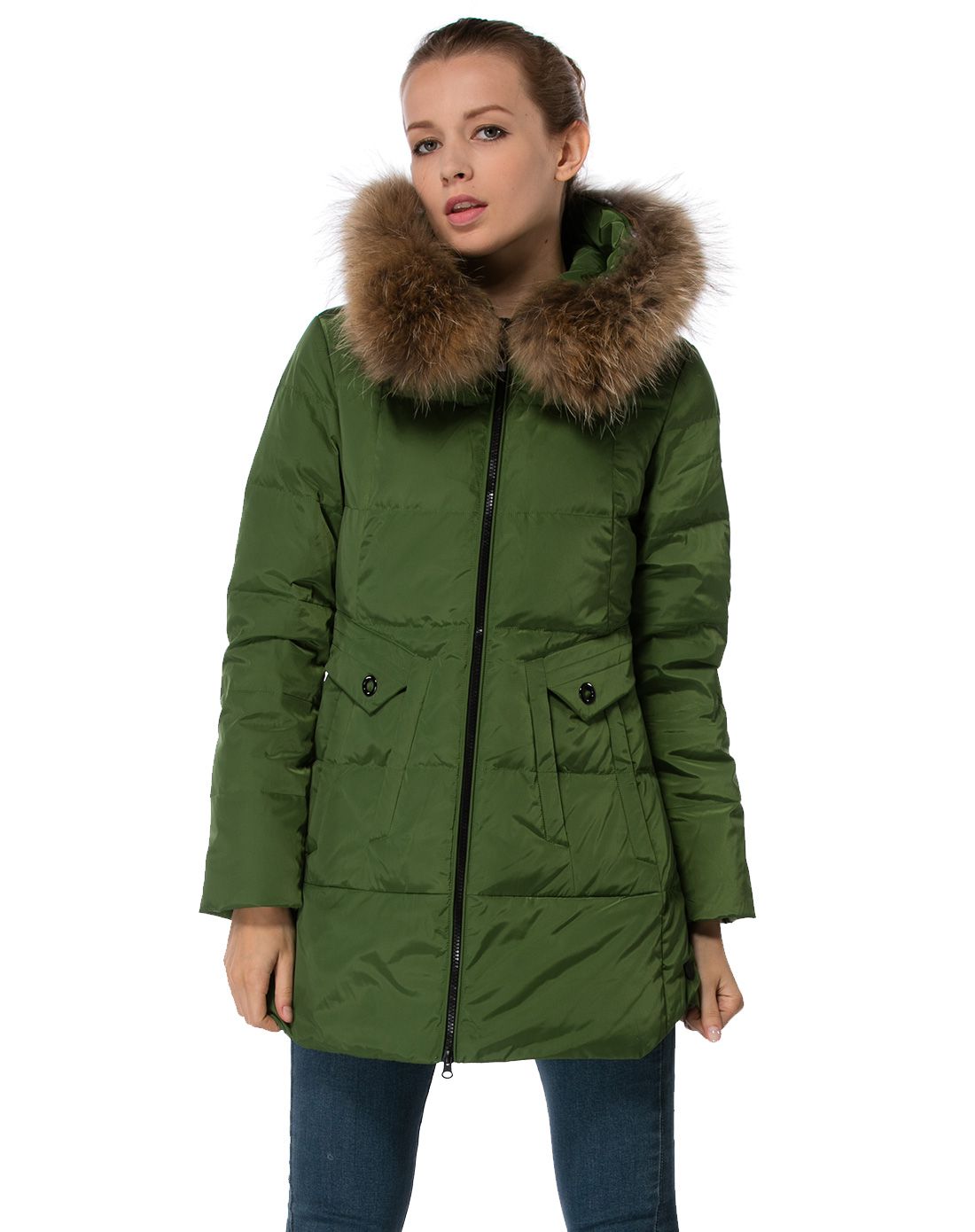 女式苔绿时尚羽绒服