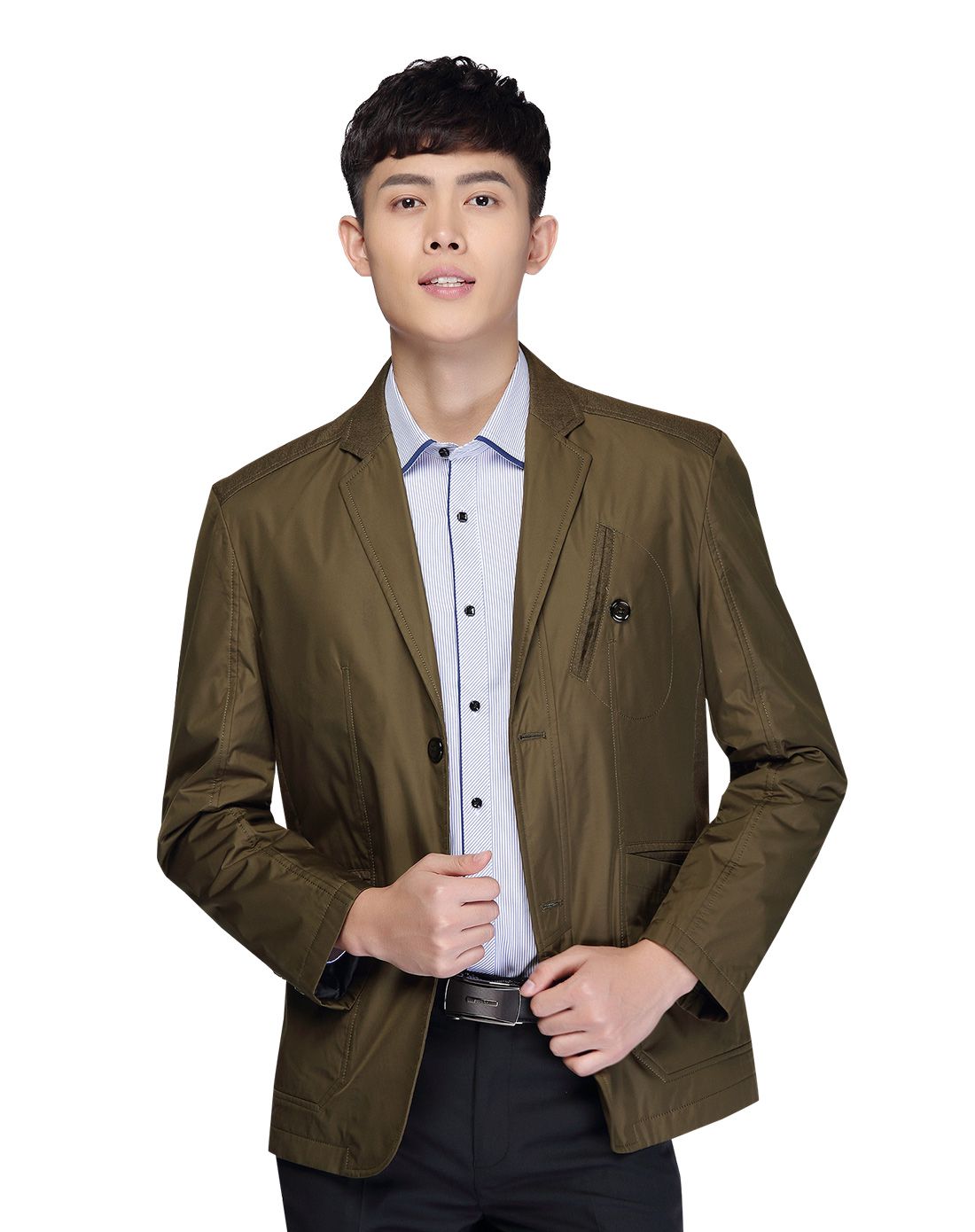 军绿色西装领商务休闲服