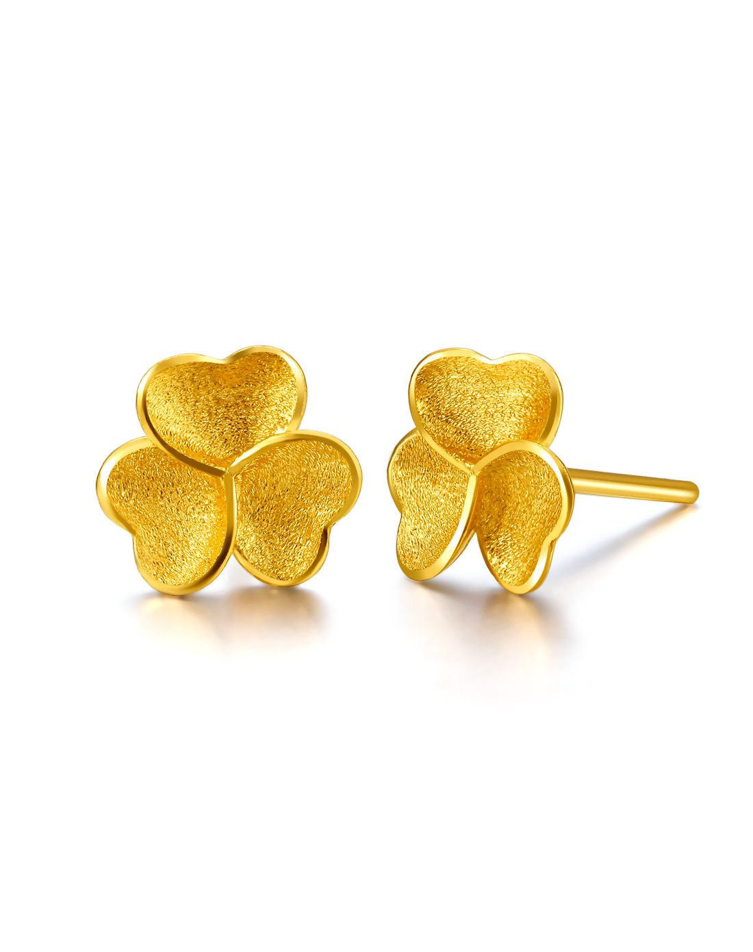 周六福 精品足金三叶草黄金耳钉