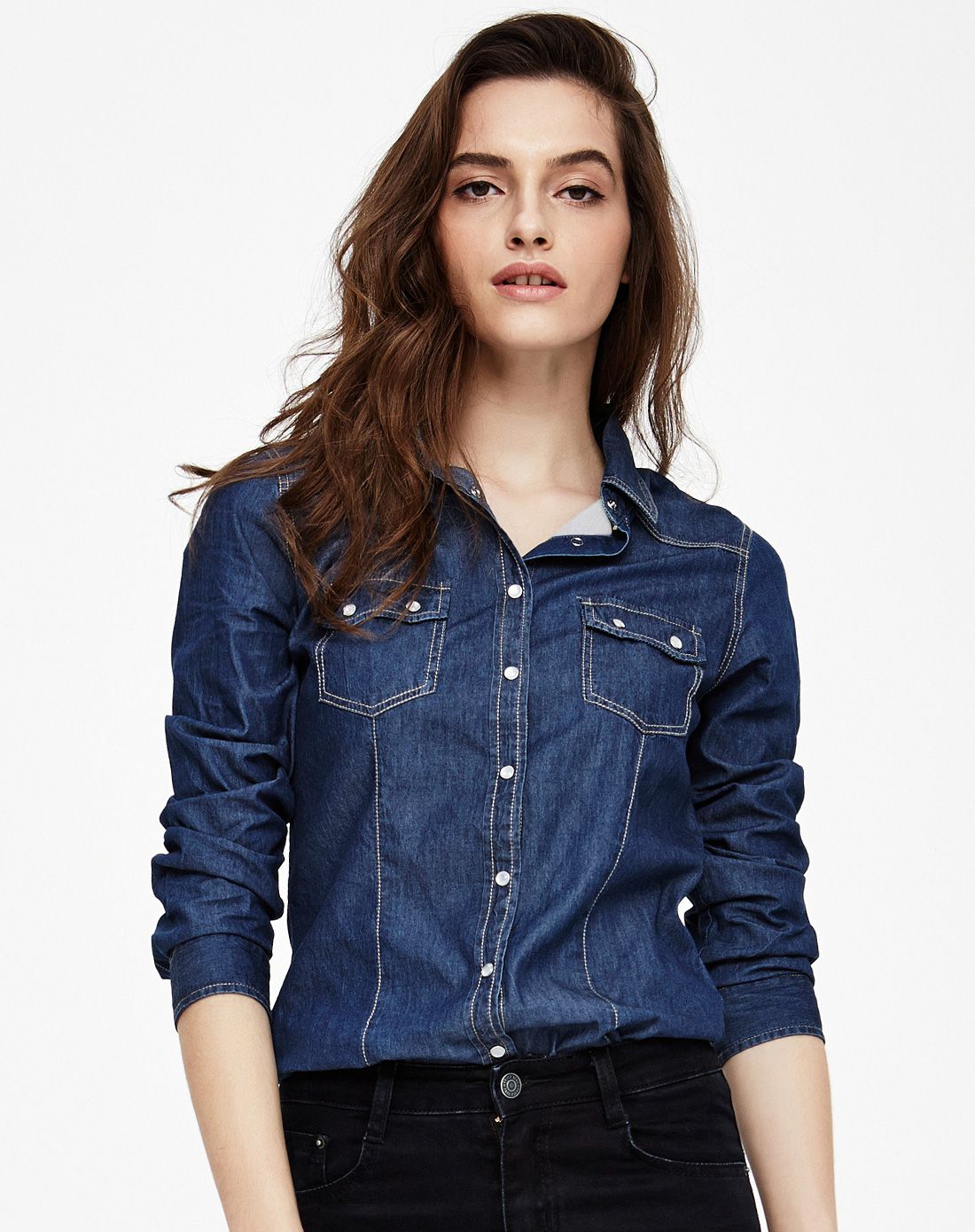 美帛maxpearl牛仔深蓝色(加绒)经典款牛仔衬衫m1646007rt_唯品会