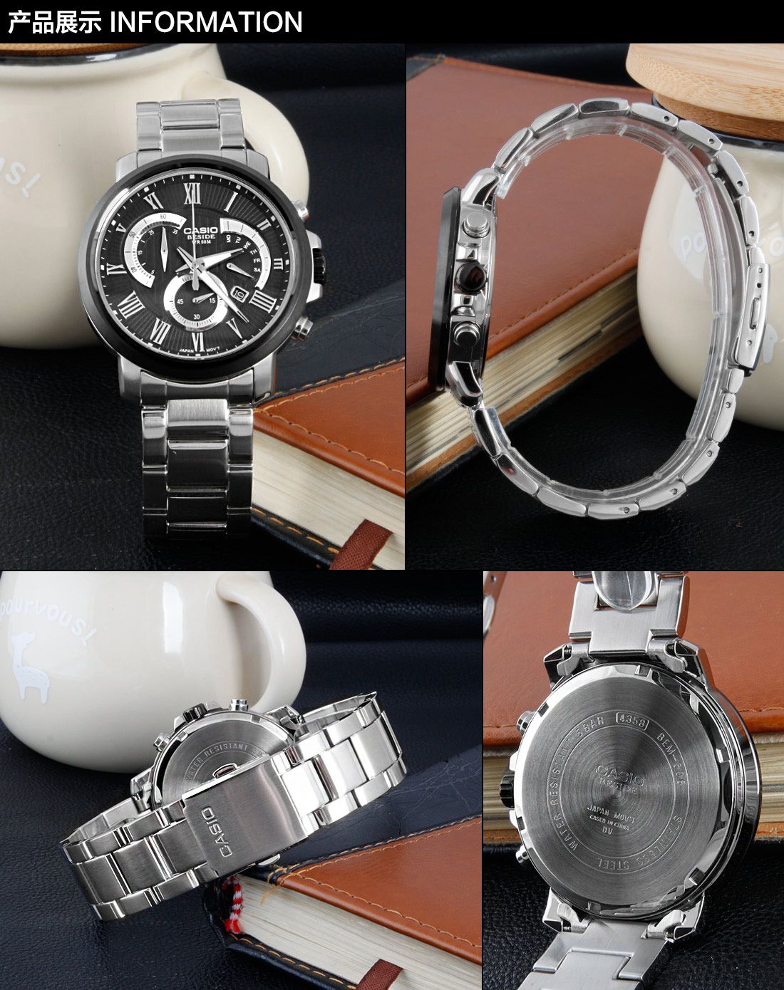 卡西欧casio卡西欧指针系列钢带商务防水石英男表黑色bem506cd_唯品会