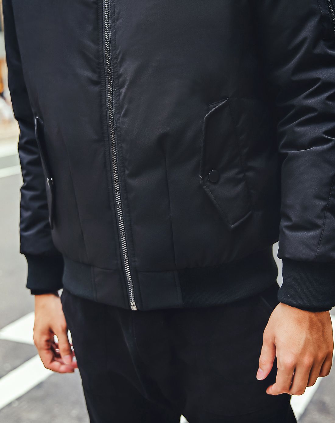 抹茶故事matchastory黑色右袖口袋装饰纯色羽绒服黑色m328r80091_唯品