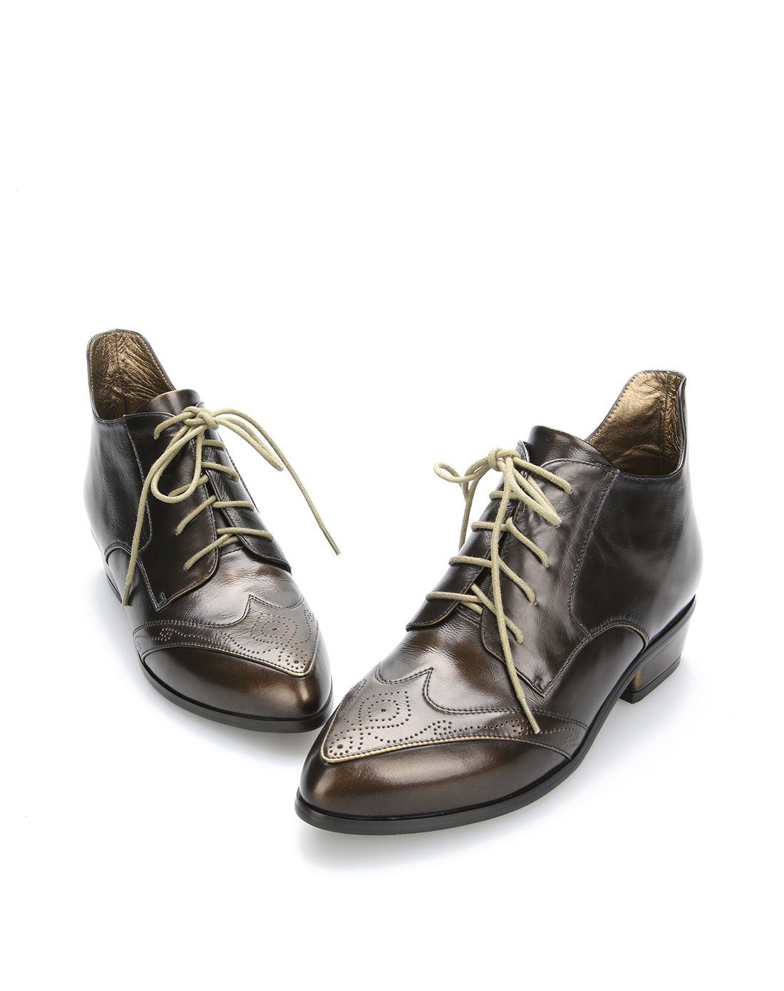 fashion tv collection古铜色个性系带花式冲孔擦色牛皮时装靴ftve30