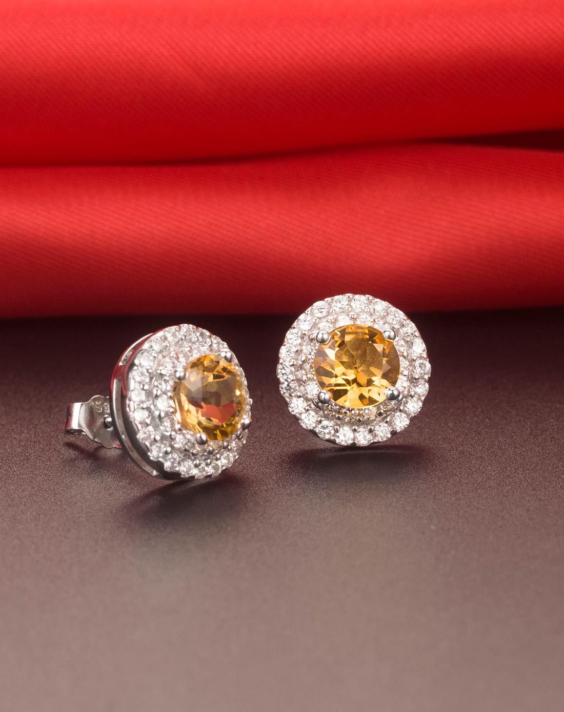 your-d 925银镶嵌奢华2圈黄水晶耳钉