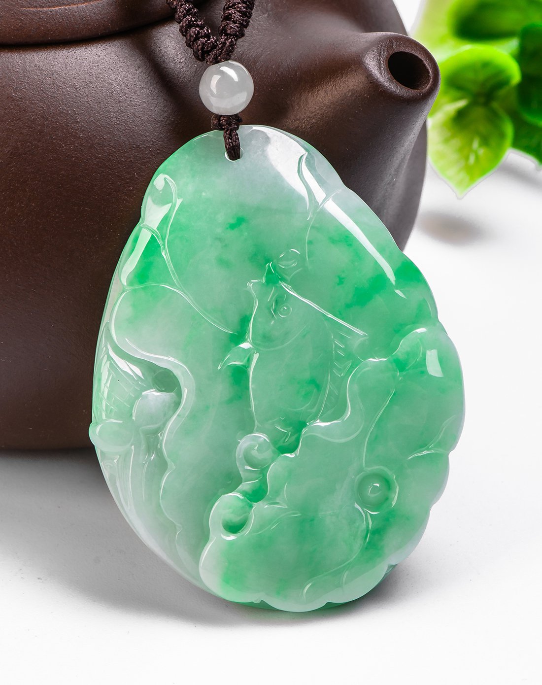 紫气东来 芙蓉种全绿飘阳翠翡翠挂件如图