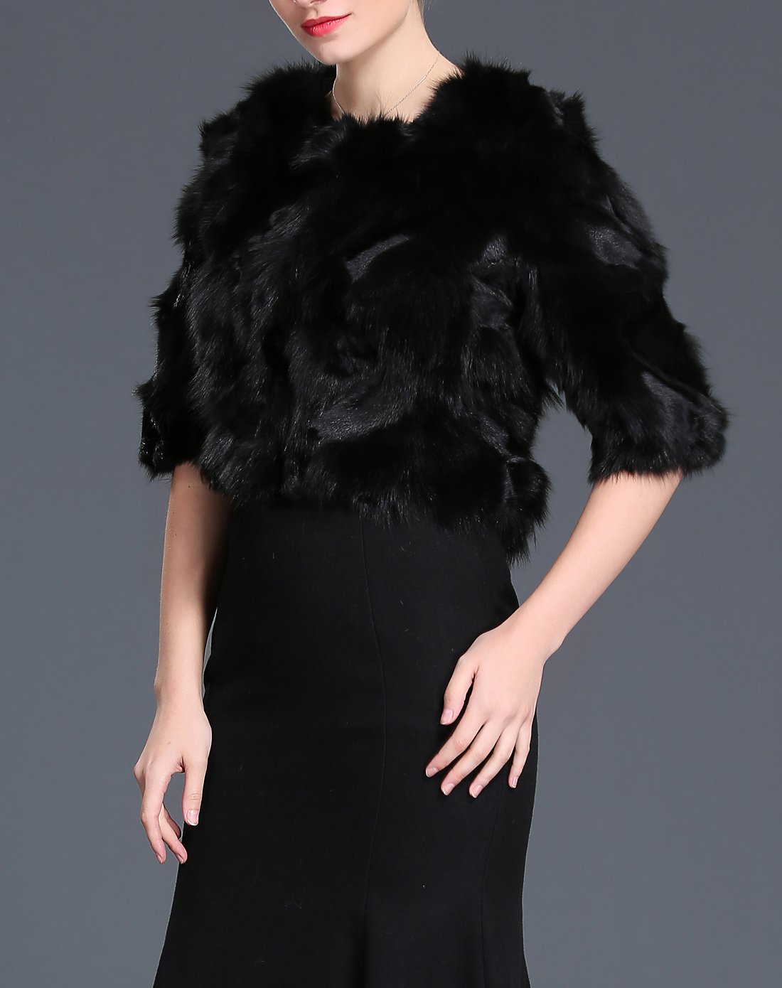 狐狸毛短款皮草外套黑色