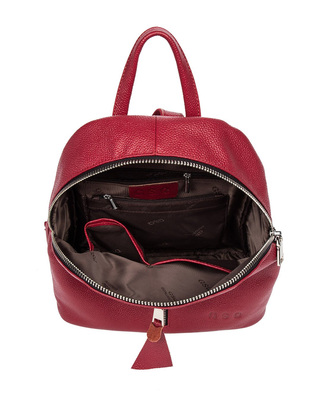 女士休闲头层牛皮双肩包红色