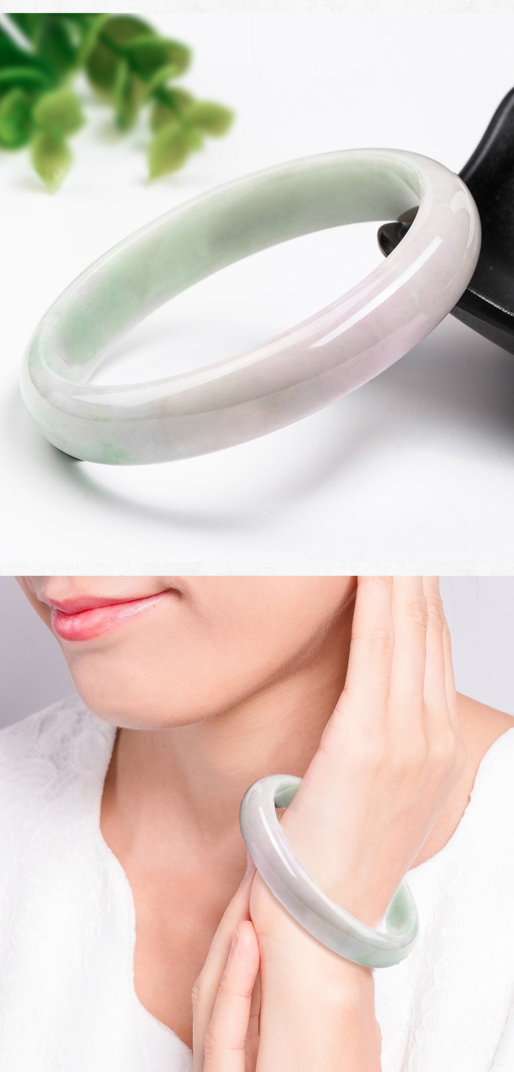 紫气东来 芙蓉种春带彩浅粉紫翡翠手镯如图