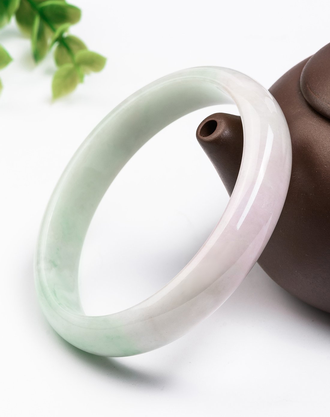 紫气东来 芙蓉种春带彩浅粉紫翡翠手镯如图