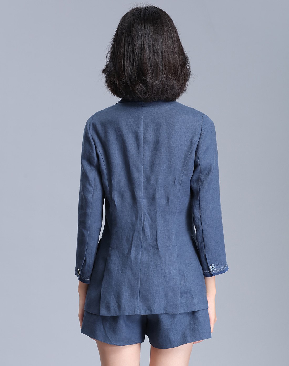 时尚休闲短外套 短裤两件套套装深灰兰色