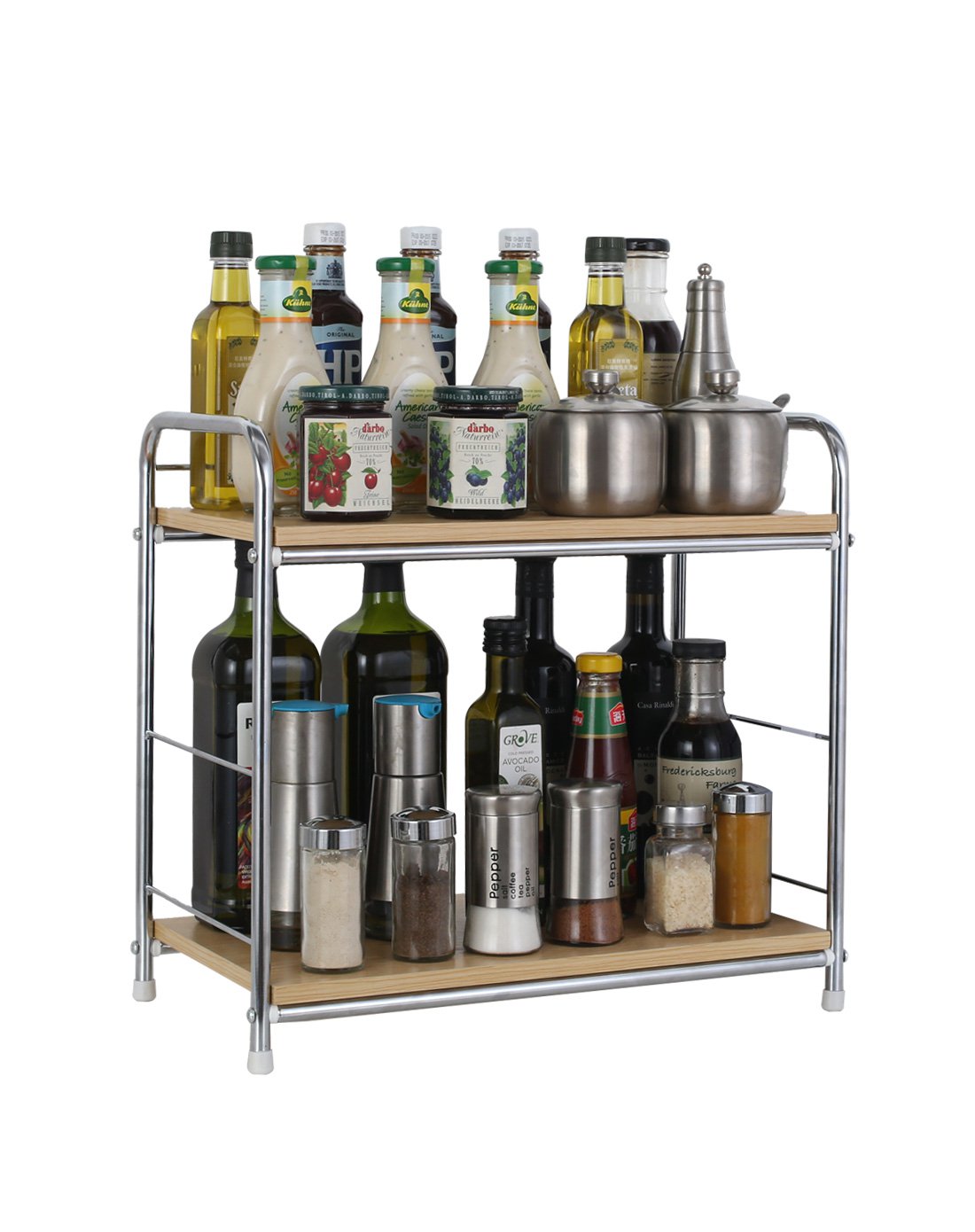 实木双层调味瓶架厨房收纳调料架