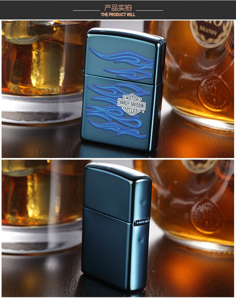 zippo 哈雷蓝色火焰-蓝冰彩印常规机
