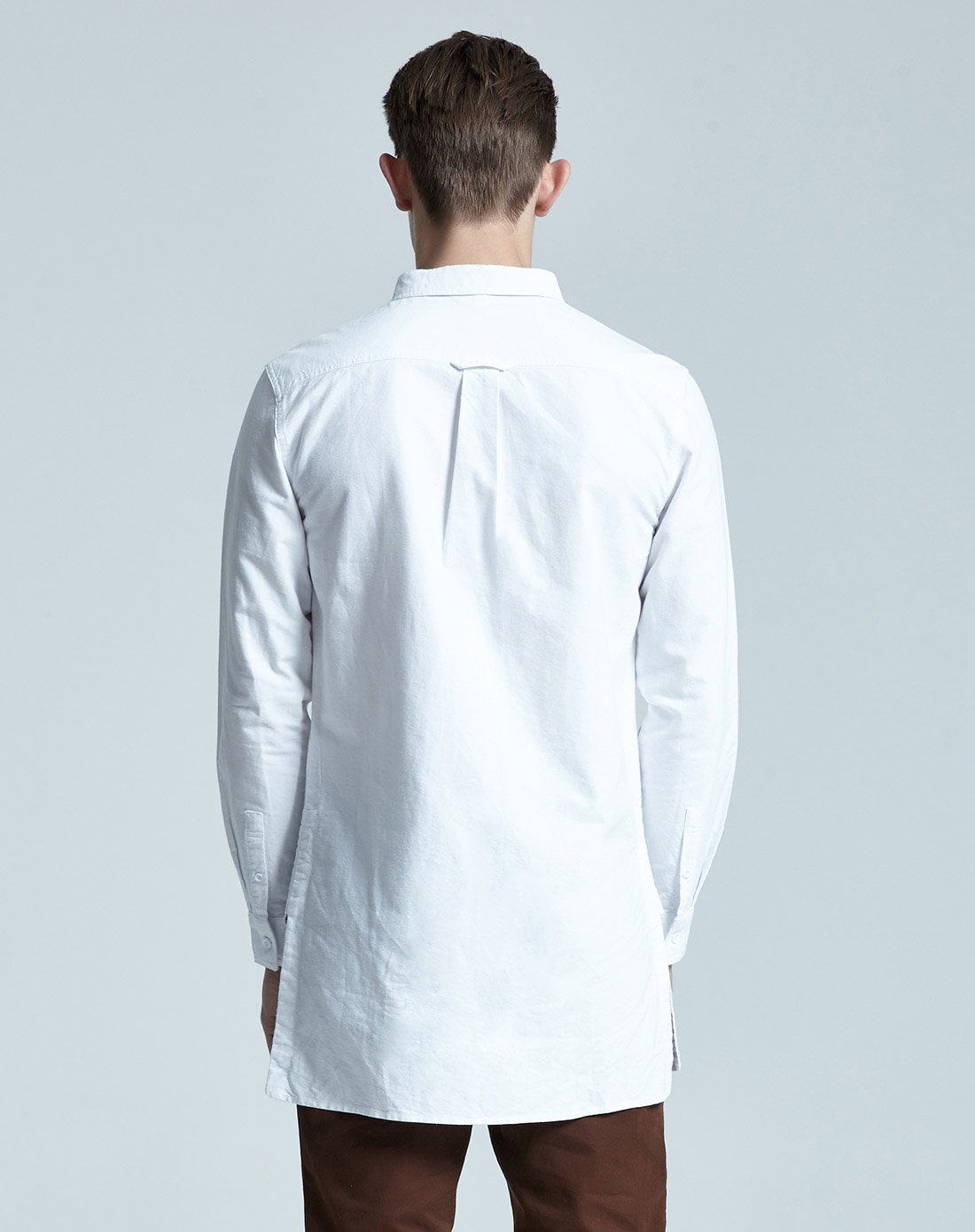 中长款长袖翻领男士休闲衬衫白色