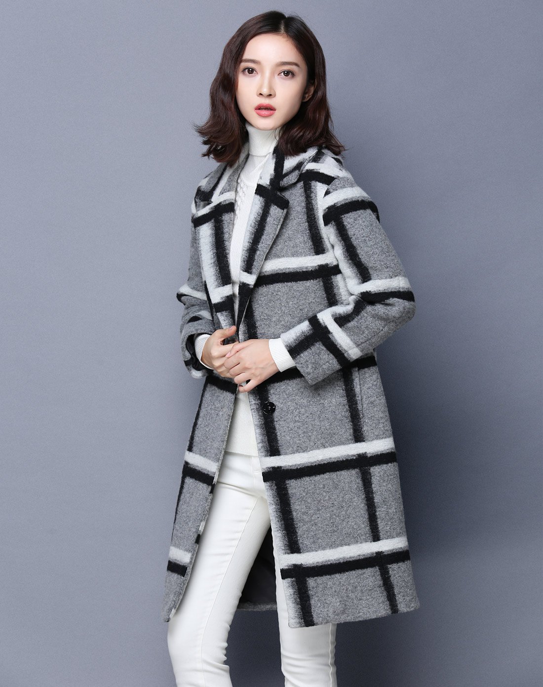 就是要不一样--梵希蔓vimly女装反季专场欧韩时尚大格子中长款呢外套