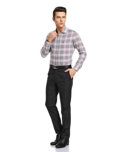 威利wielii男装专场 细格纹都市时尚长袖衬衫