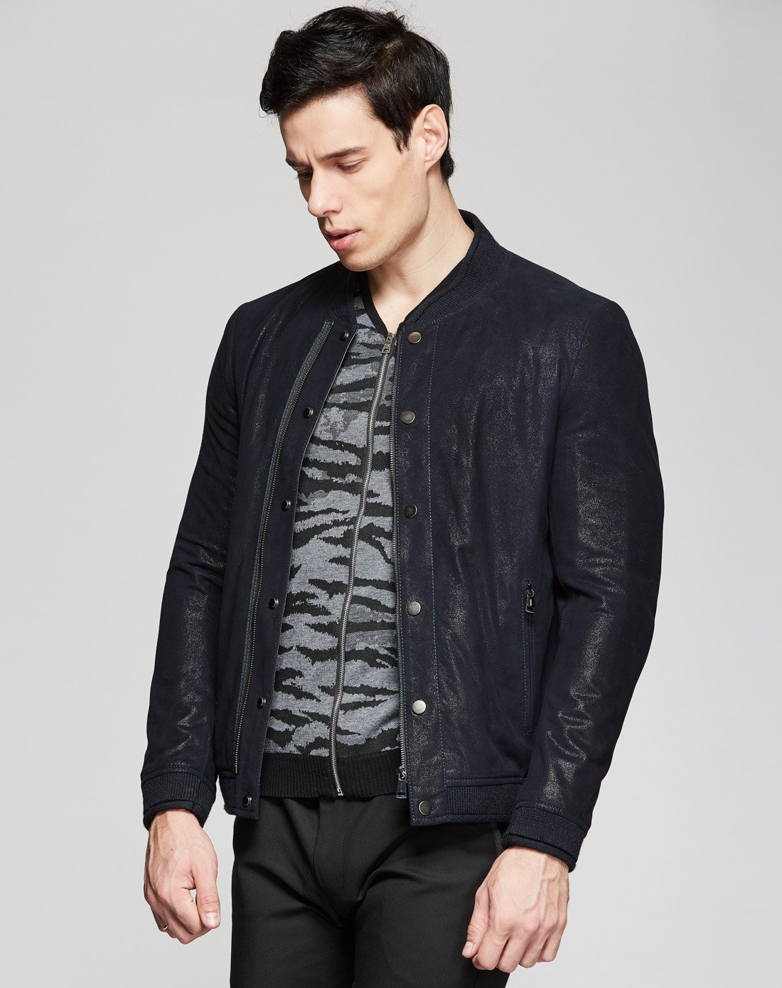 男绵羊皮夹克深蓝