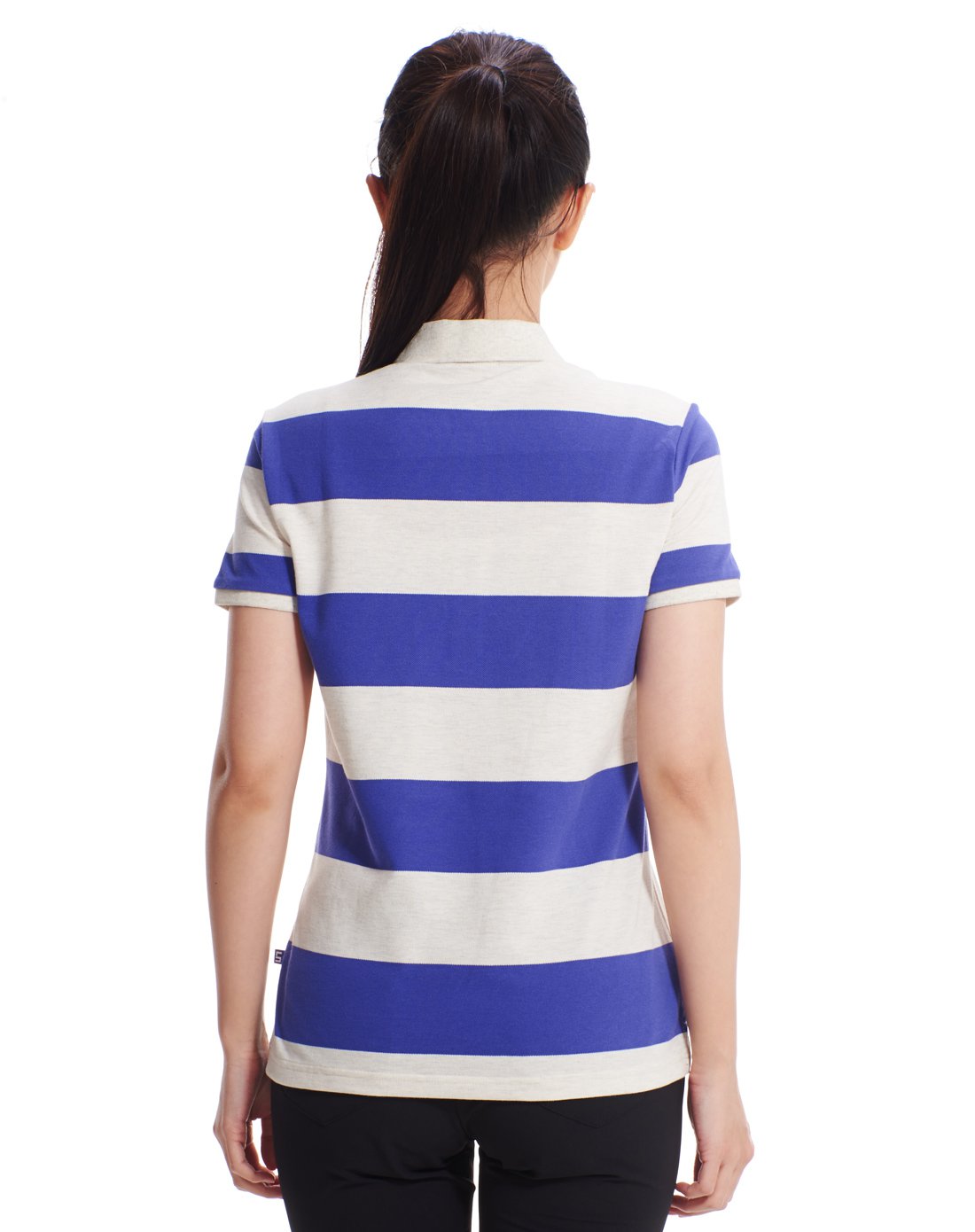 女款蓝白条纹短袖polo衫