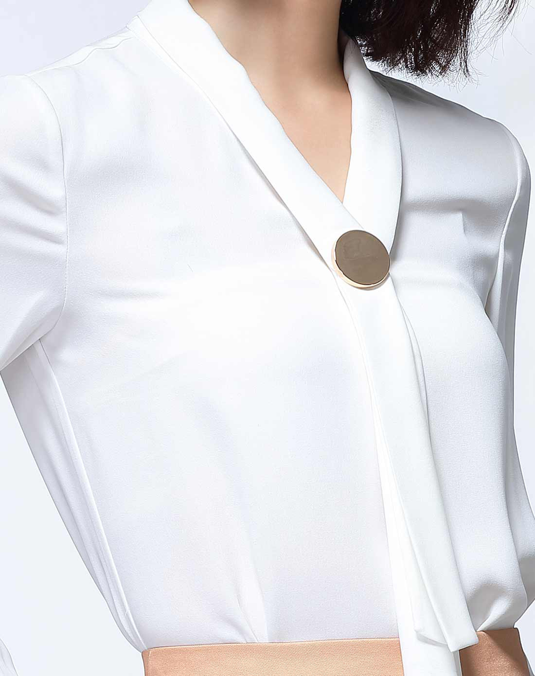 飘带领优雅百搭长袖雪纺衫白色