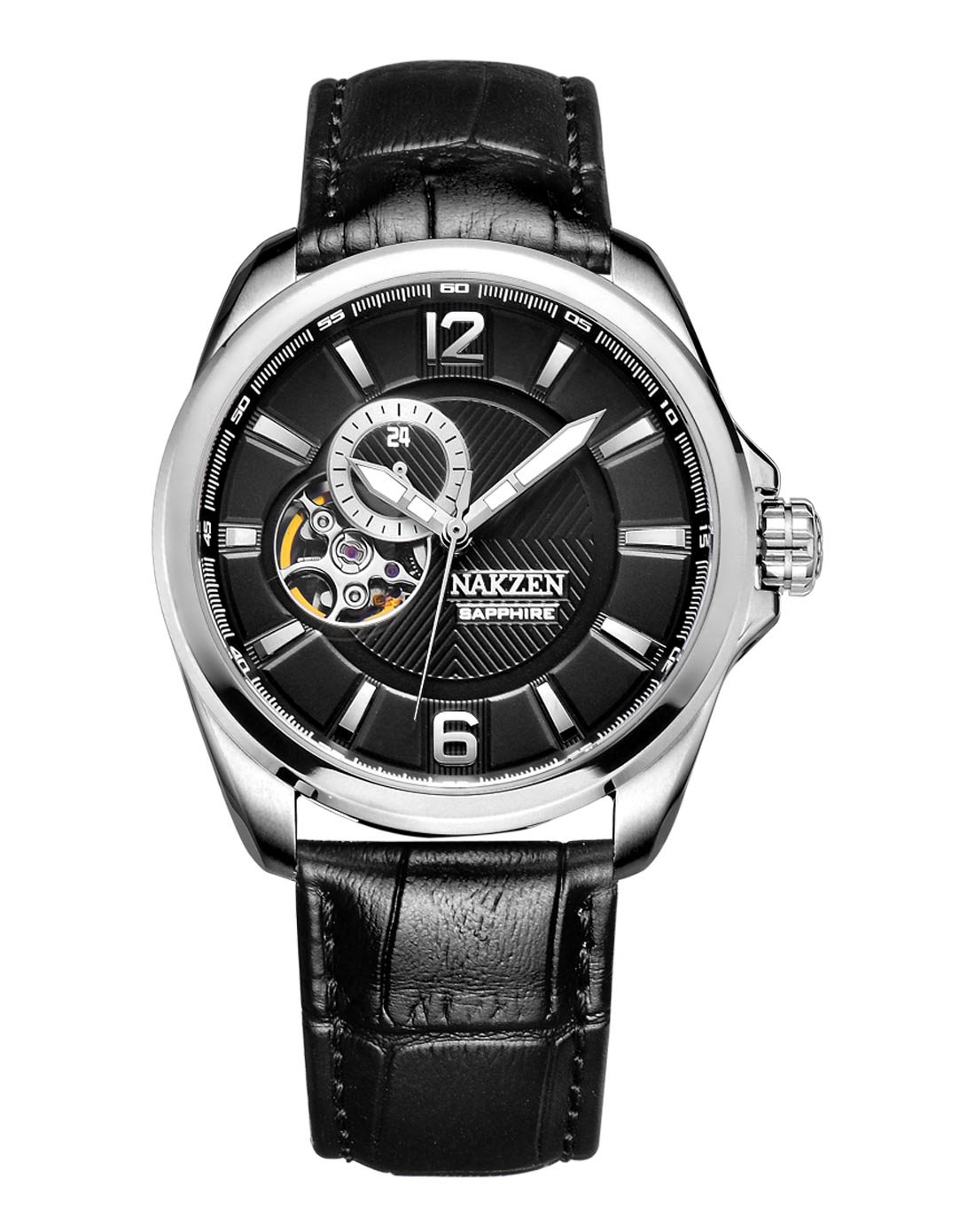 名古城nakzen手表专场 名古城 全自动镂空设计蓝宝石休闲机械男表白面