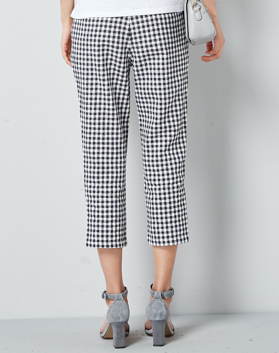 直筒棉麻格子七分裤