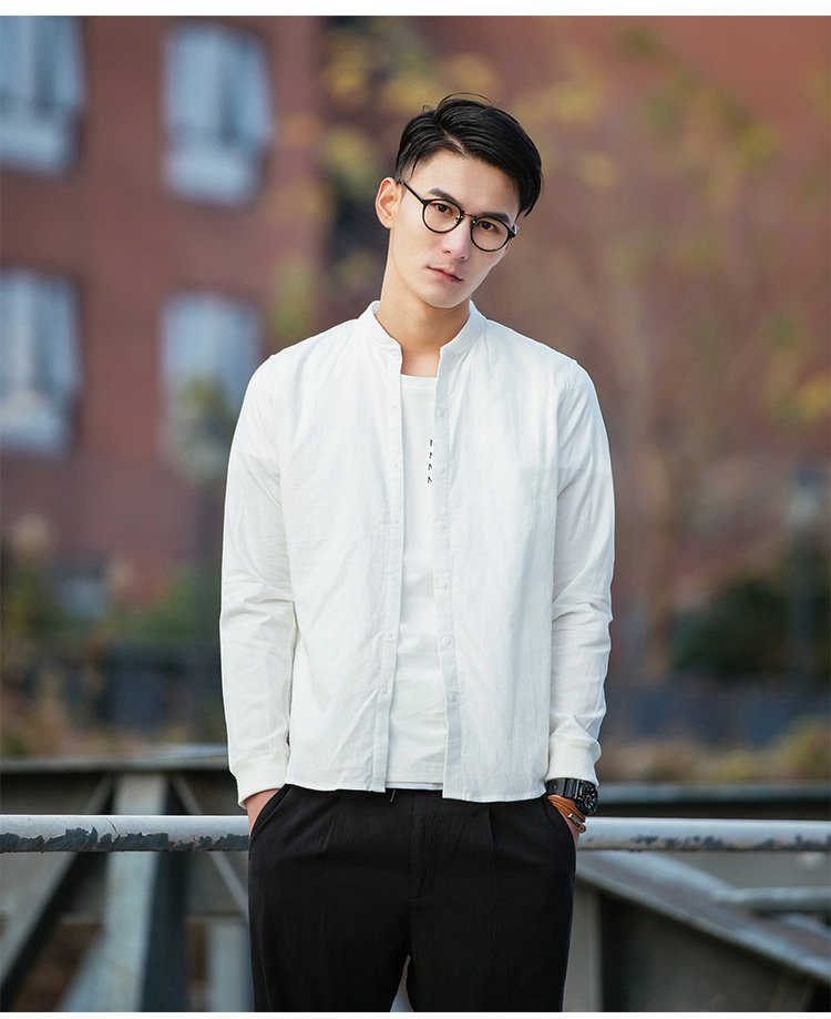 纯棉时尚棒球领休闲长袖衬衫黑色