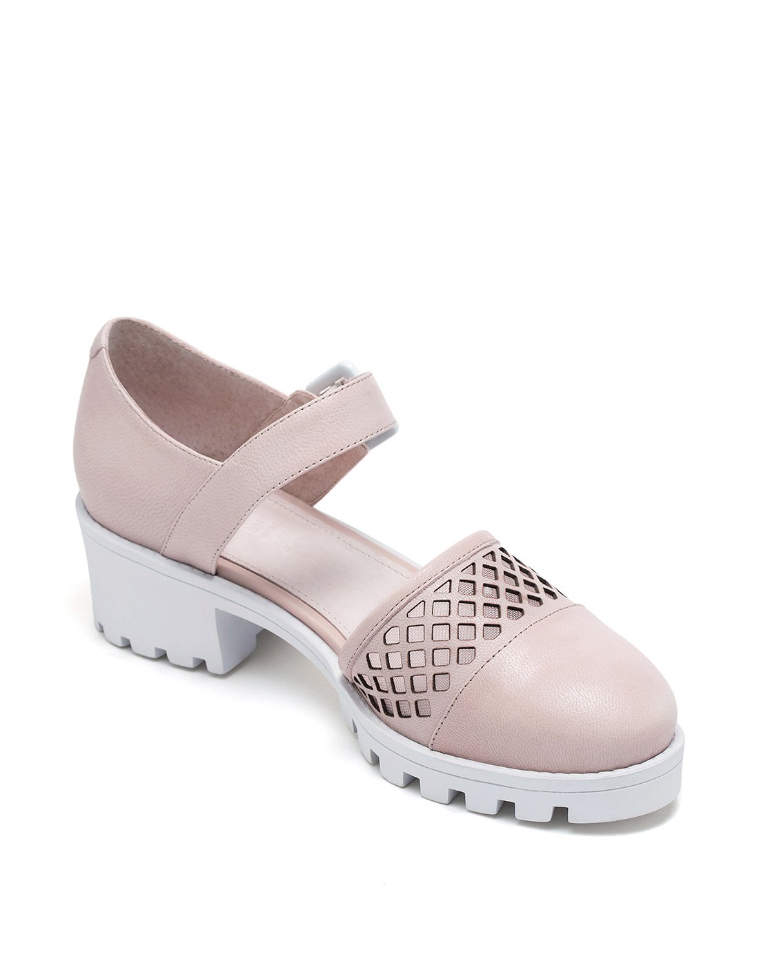 新款浅藕粉色时尚休闲羊皮厚底女鞋