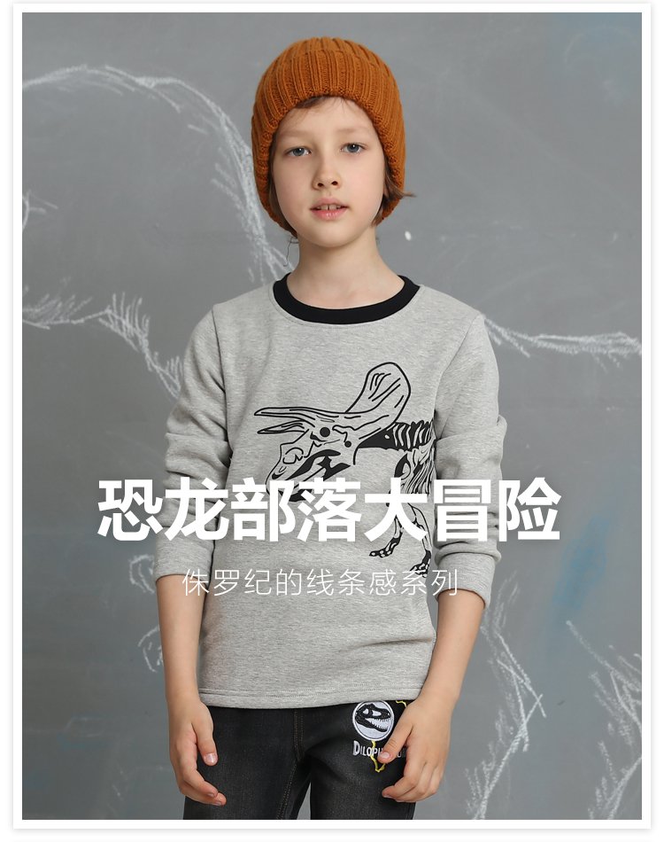 男童装男孩酷爱的恐龙印花长袖儿童t恤