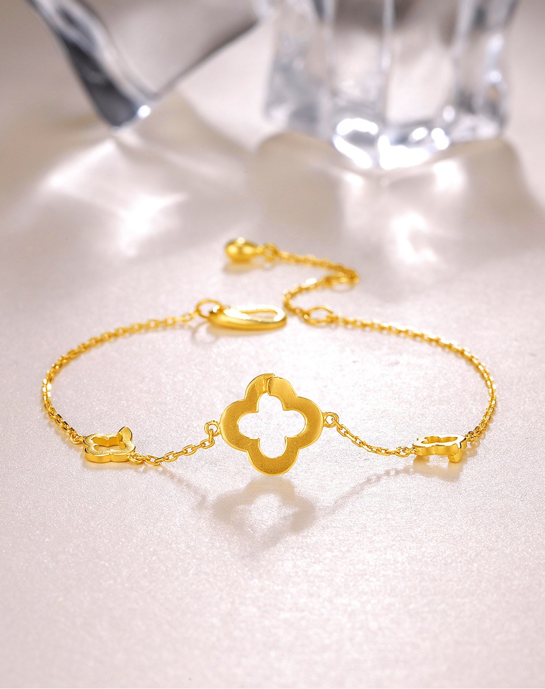 周六福 精品足金四叶草黄金手链