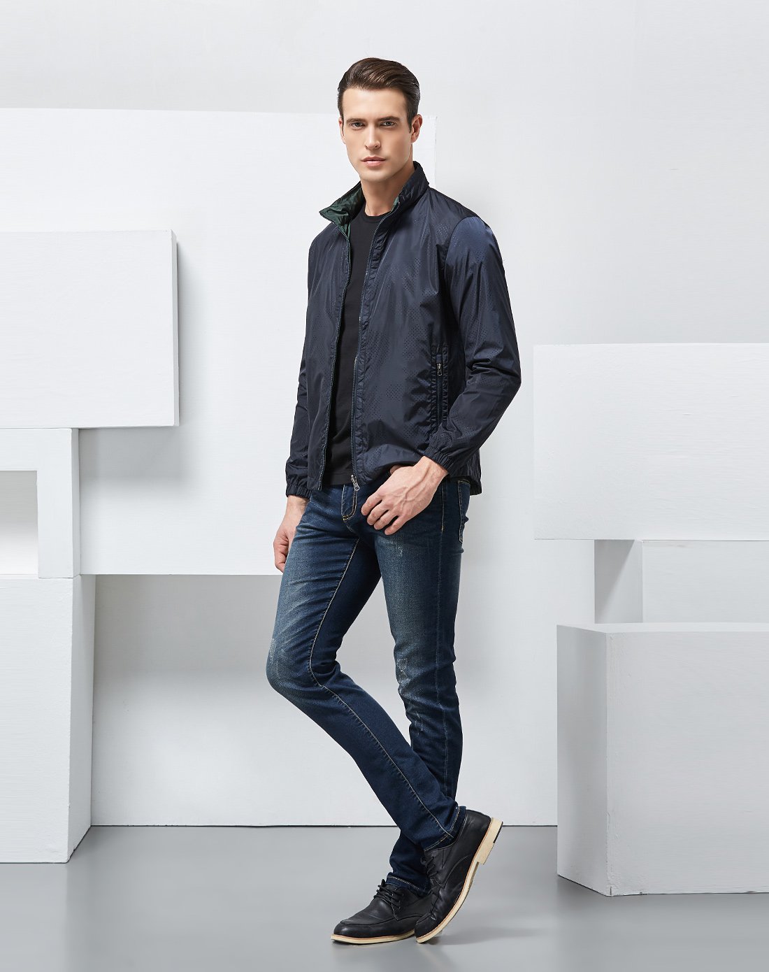 杰克斯男装春季专柜同步时尚百搭舒适休闲立领外套男士夹克男