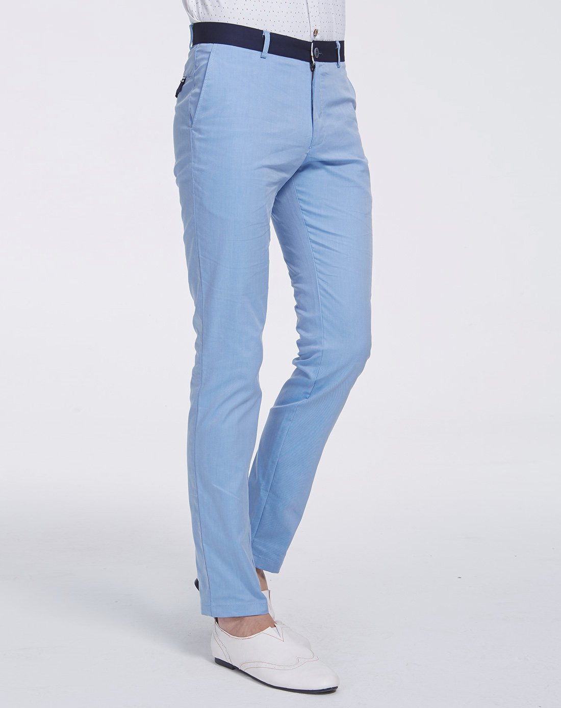 腰头绣花休闲裤蓝色