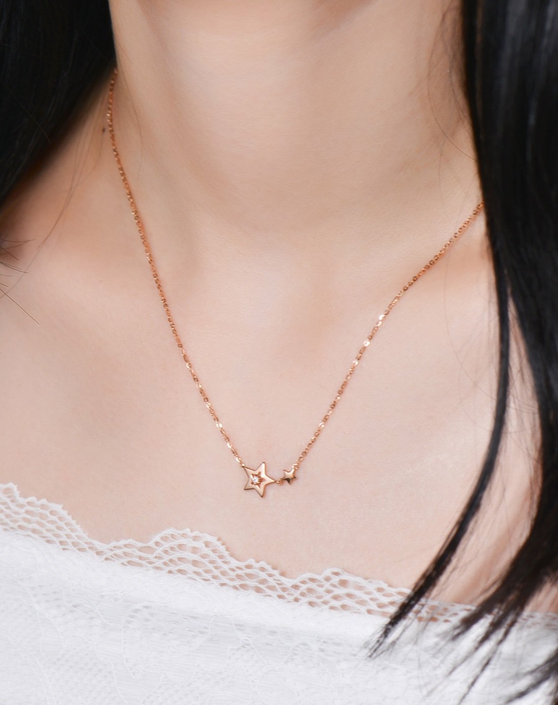 佐卡伊 星 玫瑰18k金钻石项链