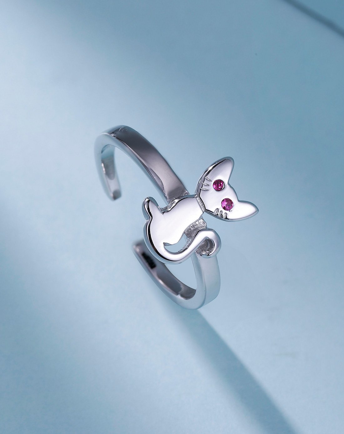 【可爱猫咪】s925银猫镶嵌女戒