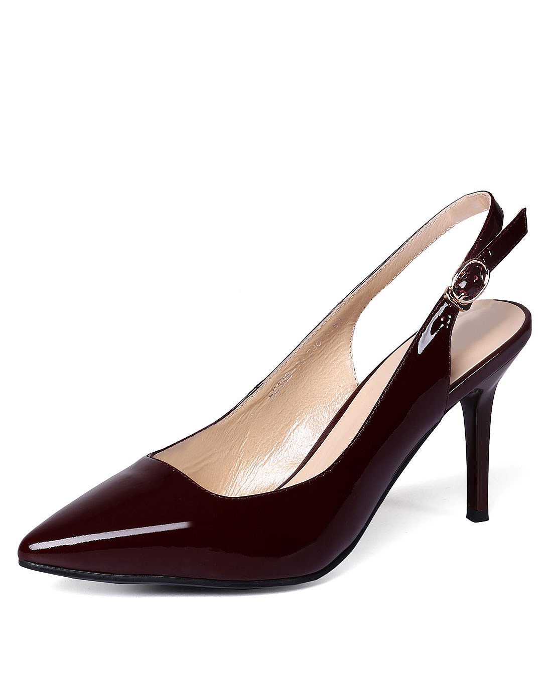 牛漆皮时尚时装细高跟后空一字扣单鞋