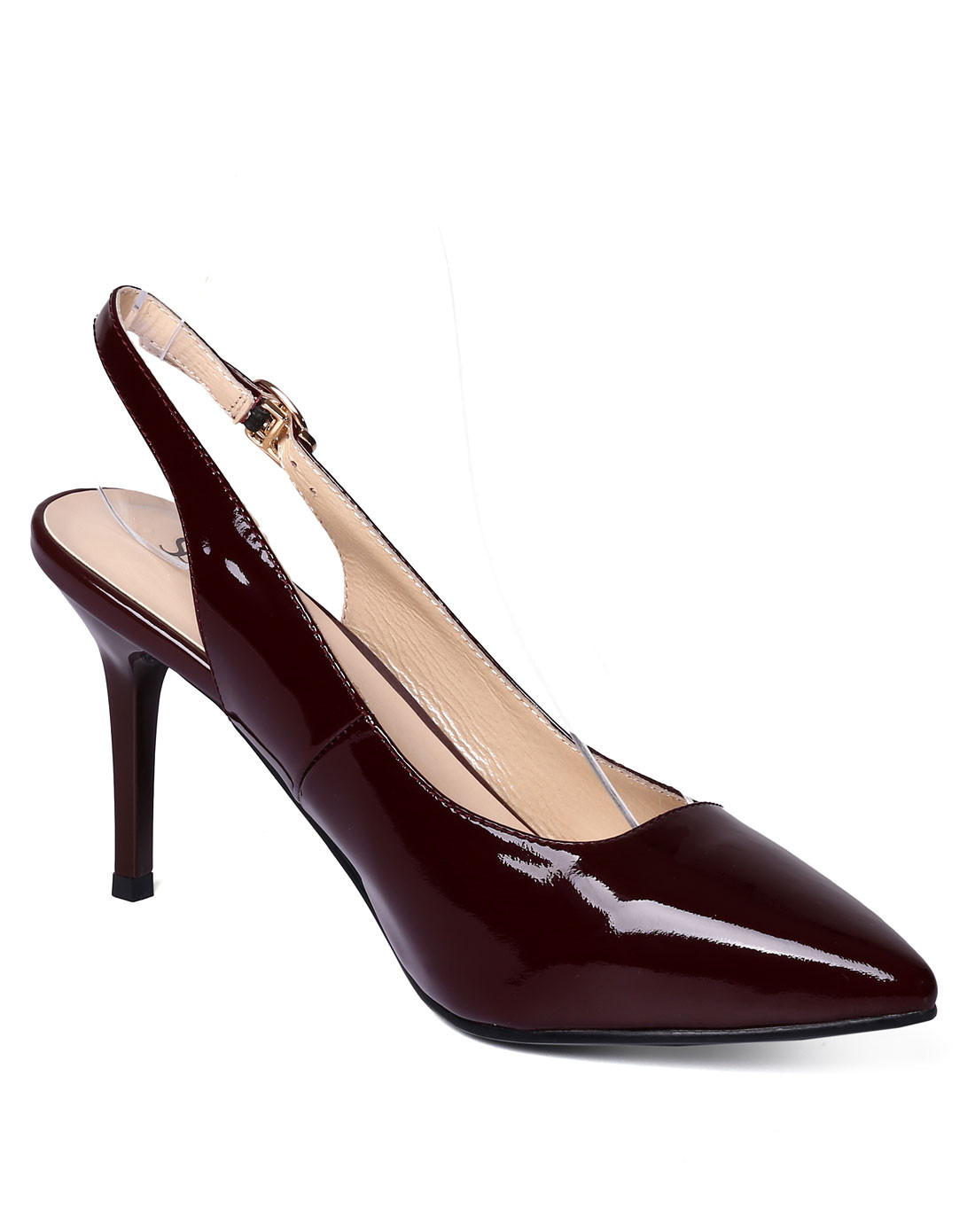 牛漆皮时尚时装细高跟后空一字扣单鞋