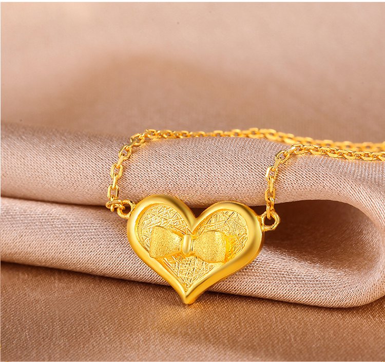 周六福黄金专场 周六福 精品足金心形蝴蝶结黄金套链(含项链)