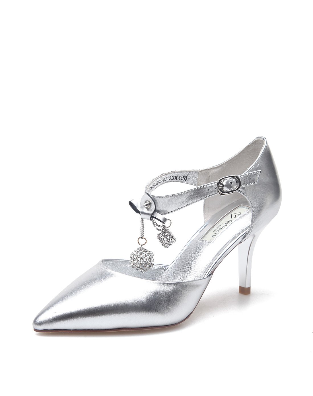 法国fashion tv collection女士鞋包专场银色复古金属皮搭扣单鞋ftv