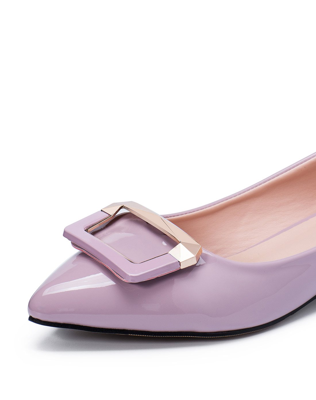 韩版方扣浅口女士单鞋藕粉色