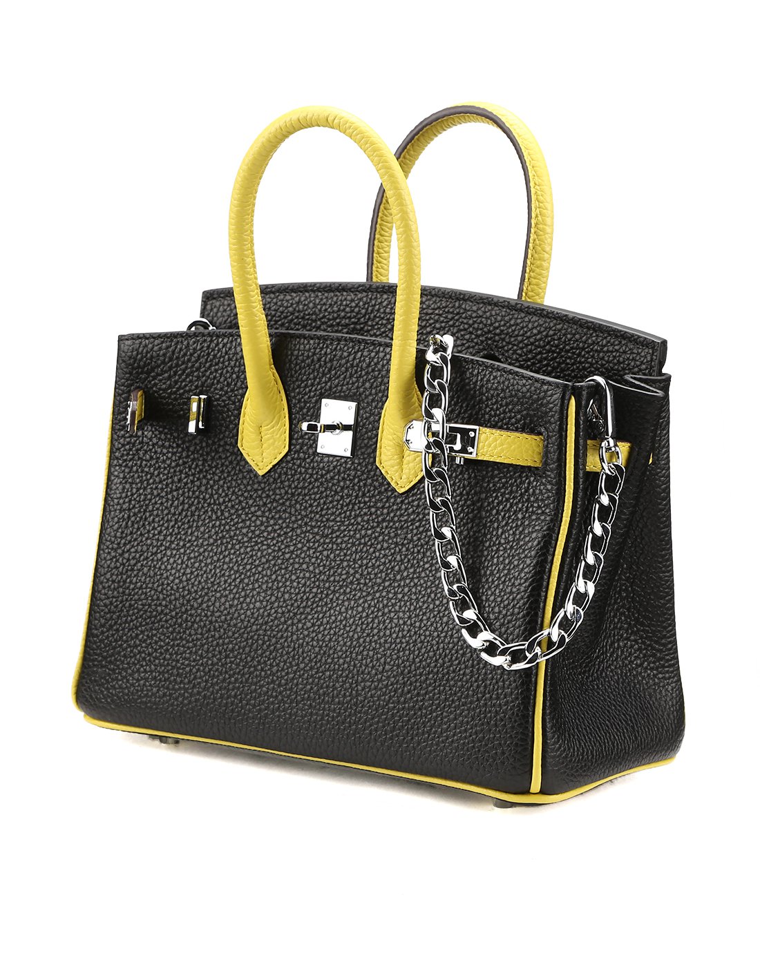 法国fashion tv collection女士鞋包专场黑色拼黄色经典进口头层牛皮