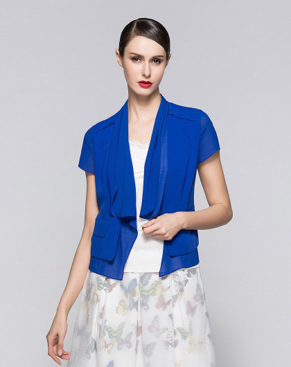 气质简约修身短袖小外套普蓝